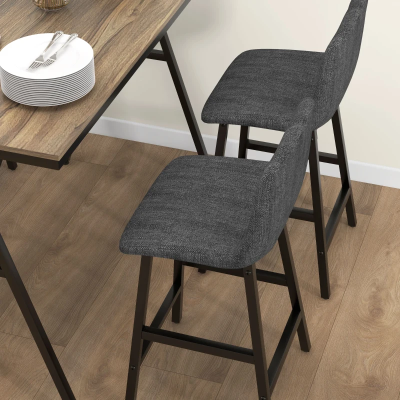 HOMCOM 5-delige Bargarnituur, Tafel en 4 Stoelen, Knoopafwerking, Dikke Bekleding, Linnenlook, Donkergrijs(m-9)