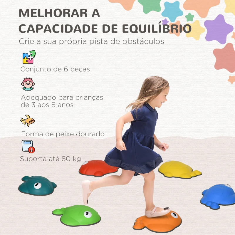 AIYAPLAY Jogo de Equilíbrio com 6 Peças Empilháveis Base Antiderrapante Conjunto de Equilíbrio em Forma de Peixe Dourado Multicor