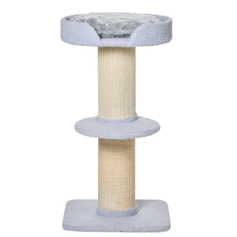 PawHut Arranhador para Gatos Altura 91 cm de 3 Níveis com Ninho Plataforma e Poste de Sisal 45x45x91 cm Azul Claro