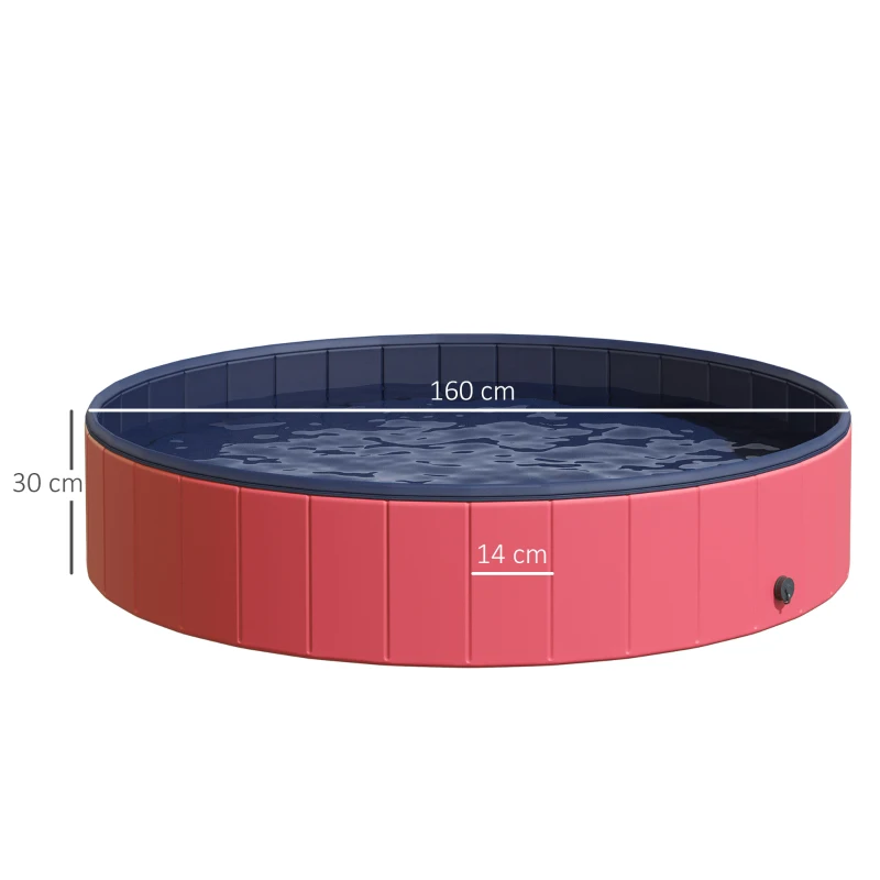 PawHut Piscina Dobrável para Cães Ø160x30 cm Banheira Portátil para Animais de Estimação Antiderrapante PVC Múltiplos Usos Interiores e Exteriores Vermelho
