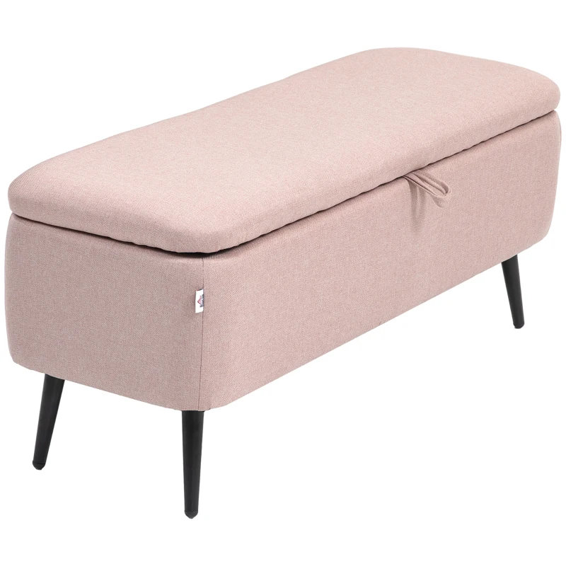 HOMCOM Banco de Armazenamento Estofado em Linho com Tampa Abatível e Pés de Aço Carga Máxima 150kg 101x38,5x44,5 cm Rosa