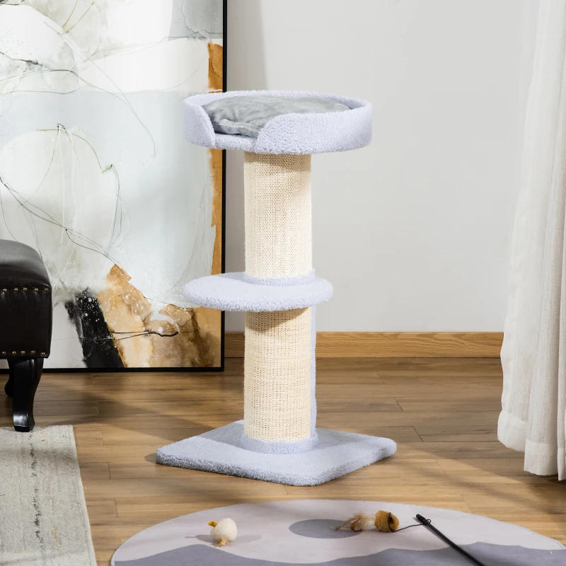 PawHut Arranhador para Gatos Altura 91 cm de 3 Níveis com Ninho Plataforma e Poste de Sisal 45x45x91 cm Azul Claro