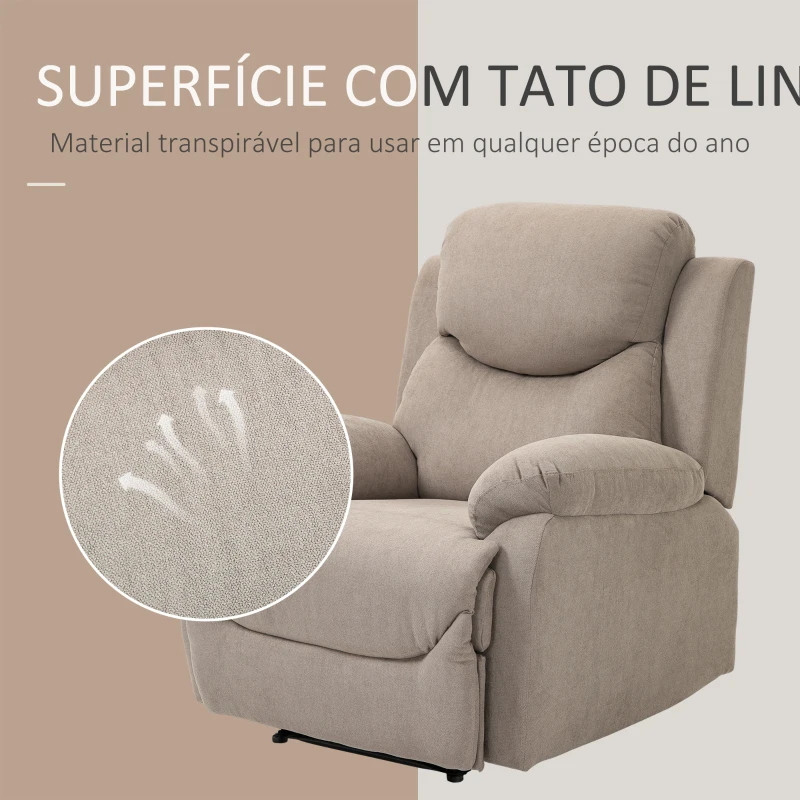 HOMCOM Poltrona Reclinável De Sala de Estar Poltrona Relax Reclinável Manual com Apoio para os Pés 93x88x102 cm Bege