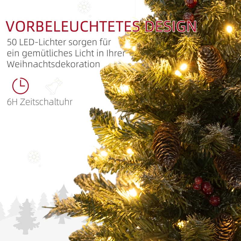 HOMCOM Kunstkerstboom met 86 Takken, 50 Warmwitte LED's, Besneeuwde Punten, Brandvertragend, 0,6 m