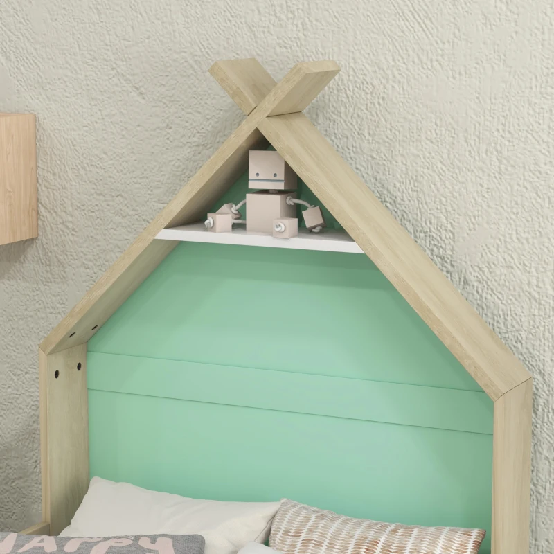 AIYAPLAY Pat pentru Copii cu Balustrade Anti-Cădere, Pătuț pentru Copii în Formă de Căsuță, 144x74x110 cm, Verde