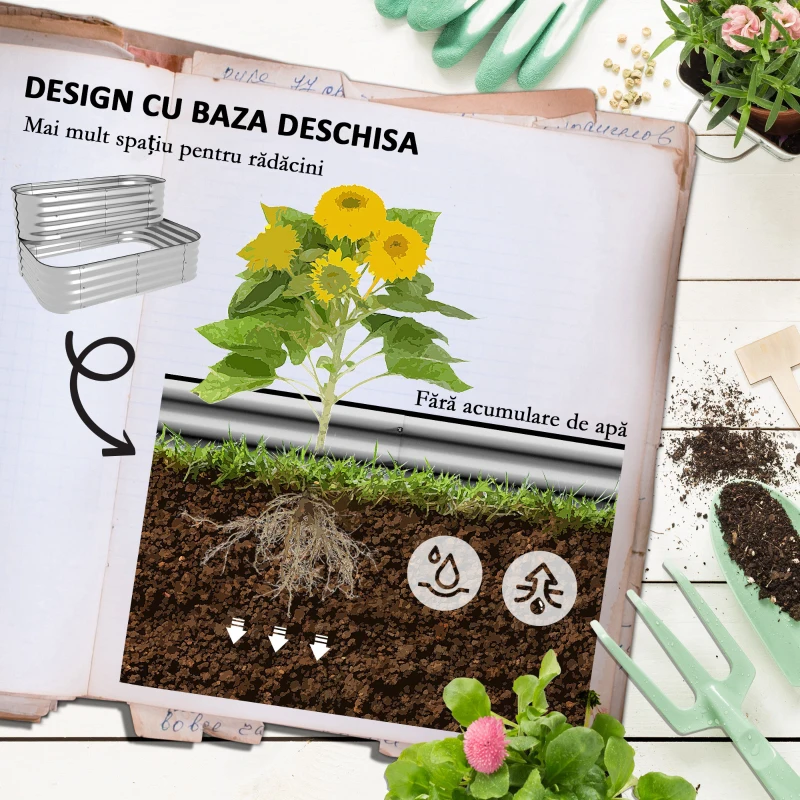 Outsunny Jardinieră de Grădină Înălțat cu 2 Niveluri, Jardinieră Galvanizată cu Margine de Siguranță, 120x90x30 cm, Argintiu