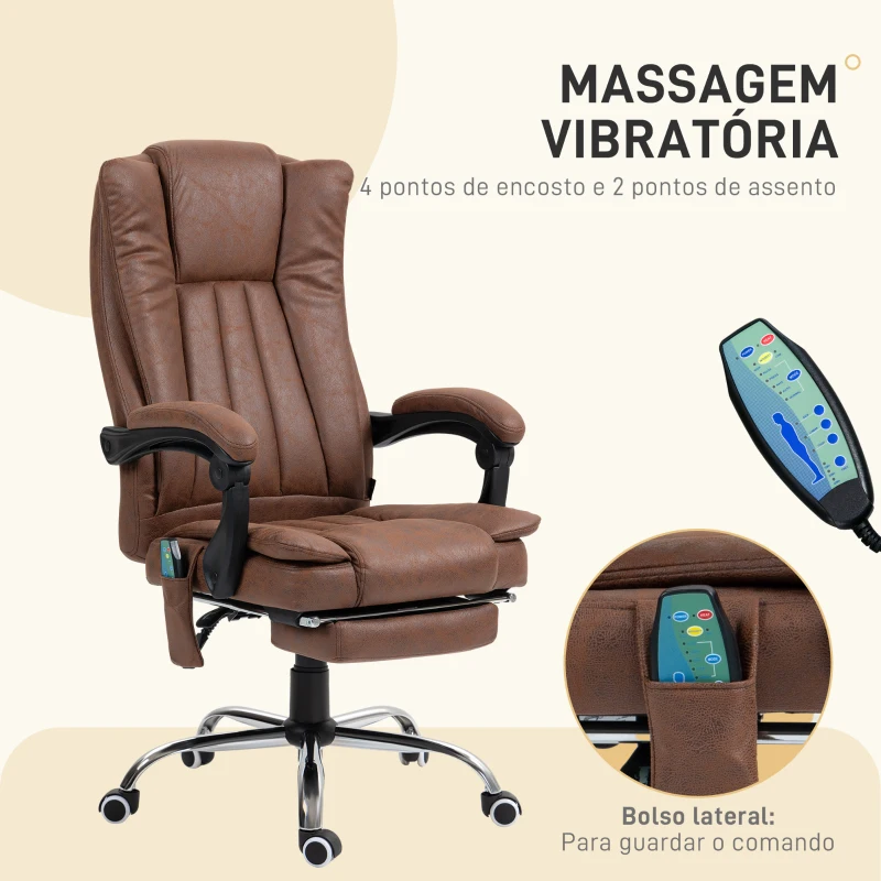 Vinsetto Cadeira de Massagem com 6 Pontos de Massagem com Função de Aquecimento Apoio para Pés e comando à distância Marrom