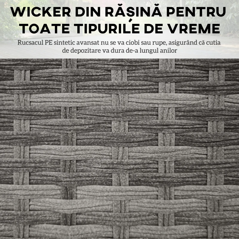 Outsunny Cutie De Depozitare In Aer Liber Cu Captuseala, Cutie De Rachita Din Ratan PE Pentru Interior, Exterior, Gri