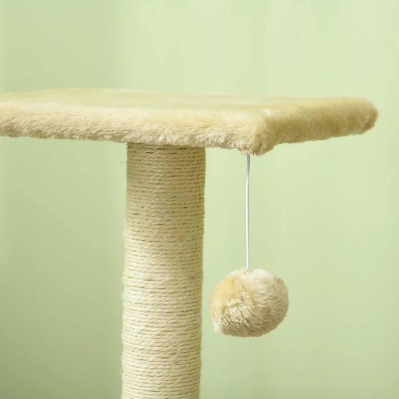 PawHut Arranhador para Gatos Médio de 3 Níveis  com Postes de Sisal Placa para Arranhar e Bola Suspensa 40x35x72 cm Creme