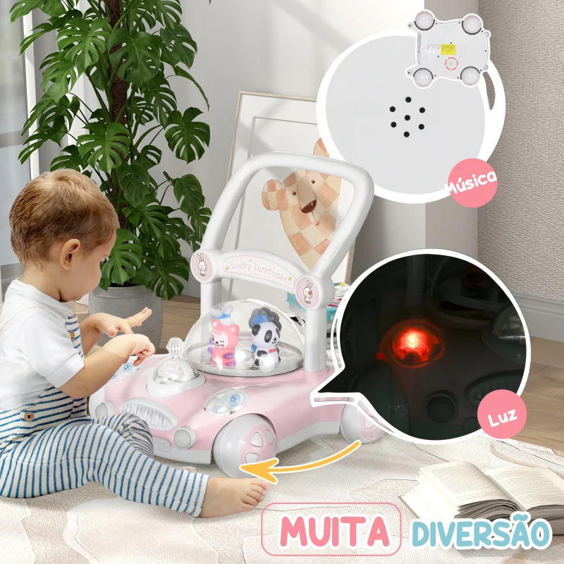 AIYAPLAY Andador para Bebés com Altura Ajustável Música Rodas Antiderrapantes Luzes Guiador Desmontável 43,4x40,6x43 cm Rosa
