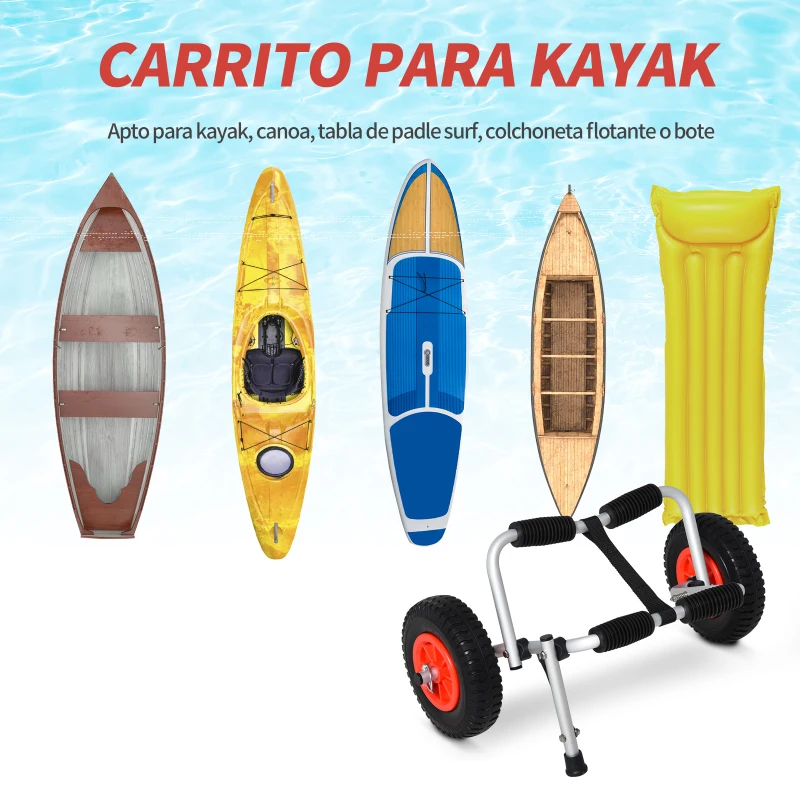 HOMCOM Carrinho de transporte dobrável para caiaque carga 75 kg de alumínio ajuste universal com rodas para barco canoa 57,5x33x24 cm prata