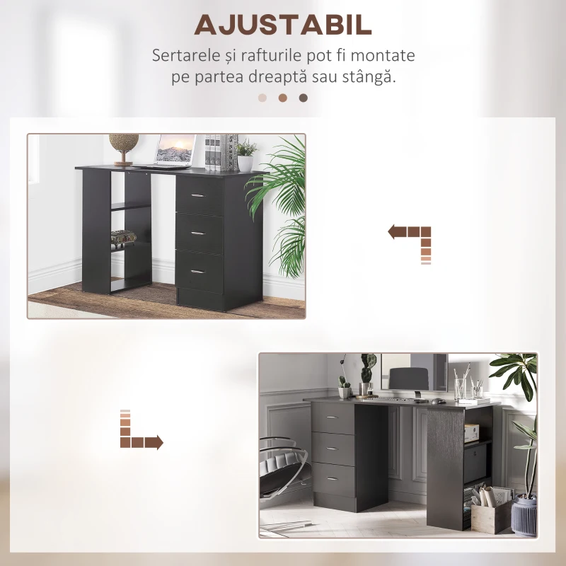 HOMCOM Birou de Modern cu 3 Sertare si Raft de Depozitare, Negru(m-6)