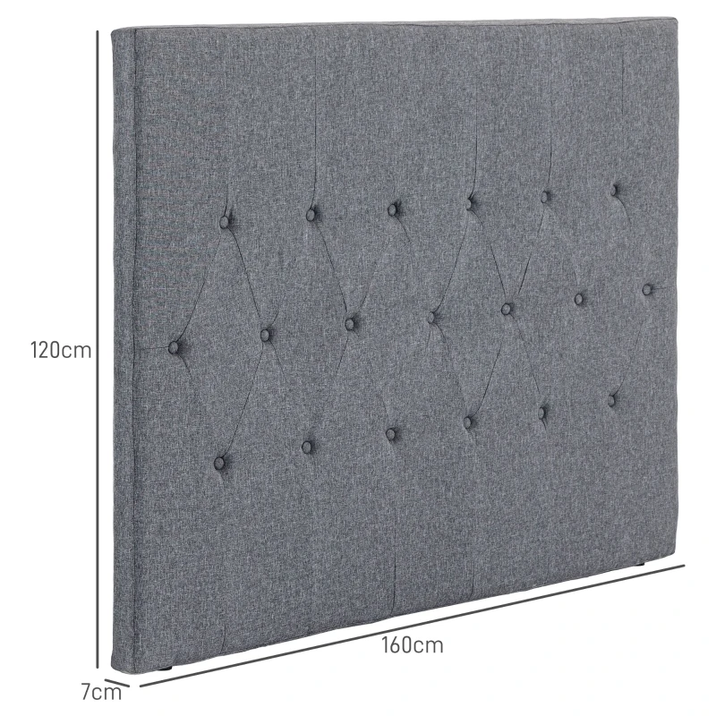 HOMCOM Cabeceira de Cama 160cm Cabeceira de Cama Estofada em Linho e Acolchoada 2 Formas de Uso 160x7x120cm Cinza