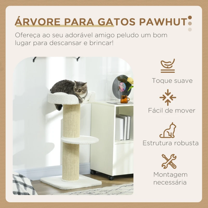 PawHut Arranhador para Gatos Altura 91 cm de 3 Níveis com Ninho Plataforma e Poste de Sisal 45x45x91 cm Creme