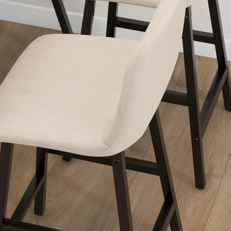 HOMCOM 5-delige Bargarnituur, Tafel en 4 Stoelen, Knoopstiksel, Dikke Bekleding, Linnenlook, Beige(m-9)