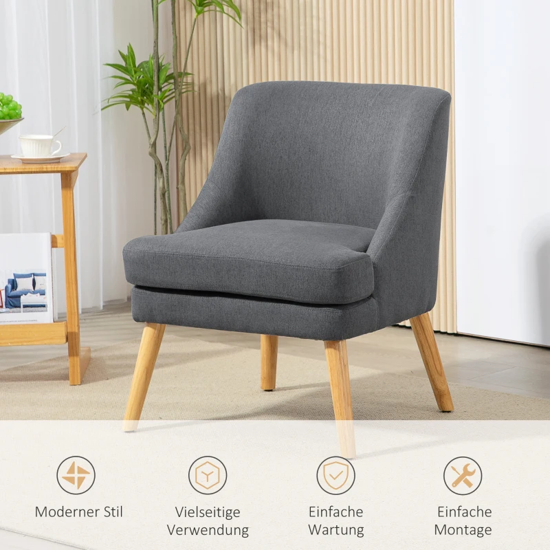 HOMCOM Akzentsessel im skandinavischen Stil, bis 150 kg, Hevea-Holzbeine, Beige, 63x69x79,5 cm
