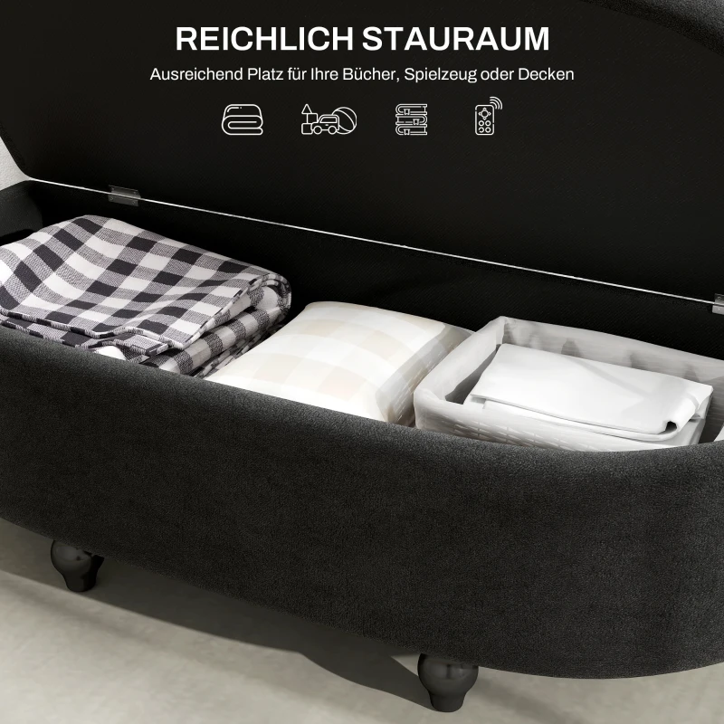 HOMCOM Kruk met Opbergruimte, 2-in-1 Poef, Gestoffeerd, Fluweelbekleding, Hydraulische Dempers, 120 x 46 x 42 cm, Donkergrijs(m-4)