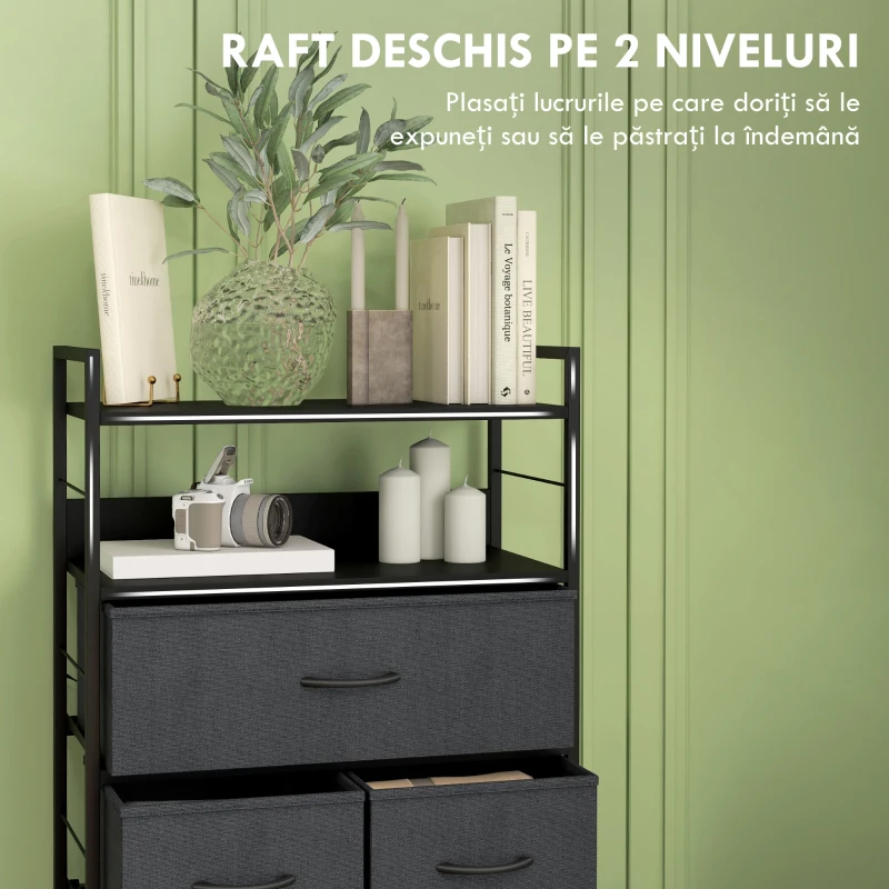 HOMCOM Comoda cu Sertare din Material Textil, Negru