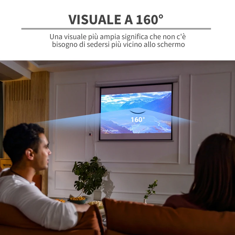HOMCOM Telo Proiettore 84" Formato 4:3 con Telecomando, in Tessuto Plastico e Metallo, 171x130 cm, Bianco