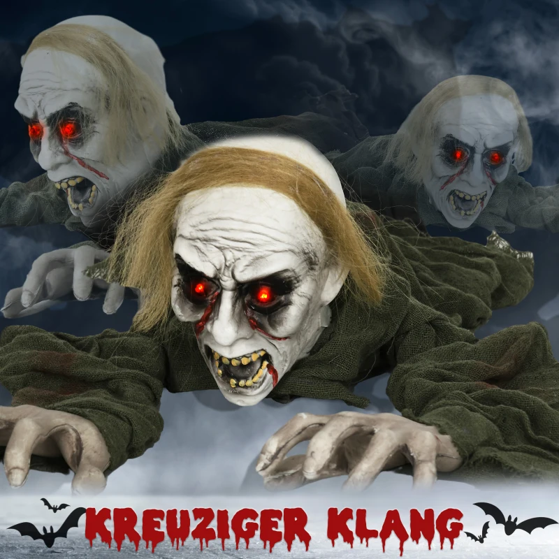 HOMCOM Halloweendecoratie, kruipende Zombie, geactiveerd door aanraking/geluiden, oplichtende ogen