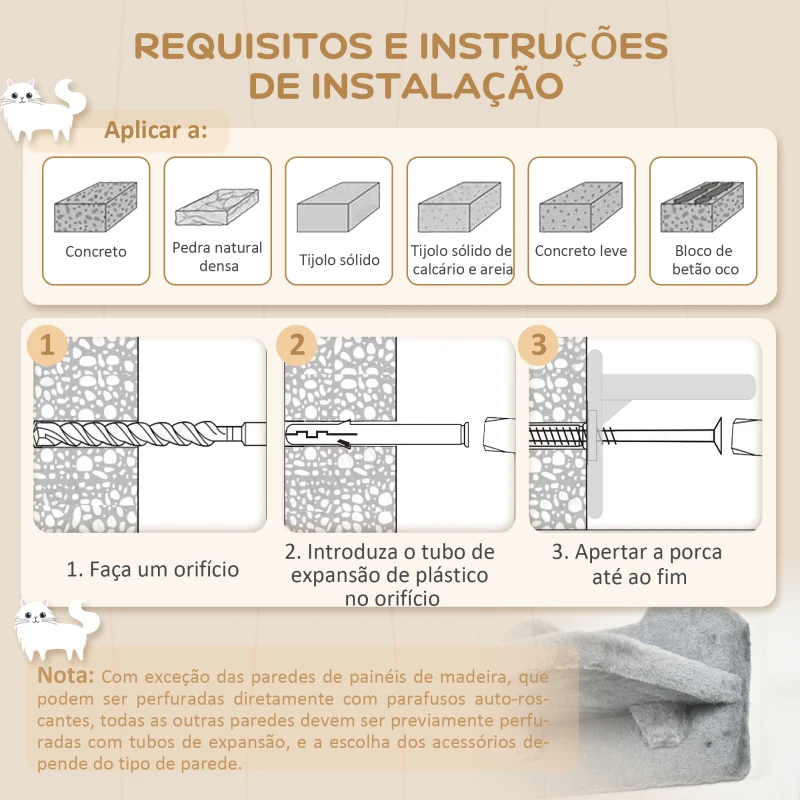 PawHut Prateleiras de Parede para Gatos 4 Peças com Rede Plataforma Semicircular Plataformas de Salto e Poste de Sisal Cinza