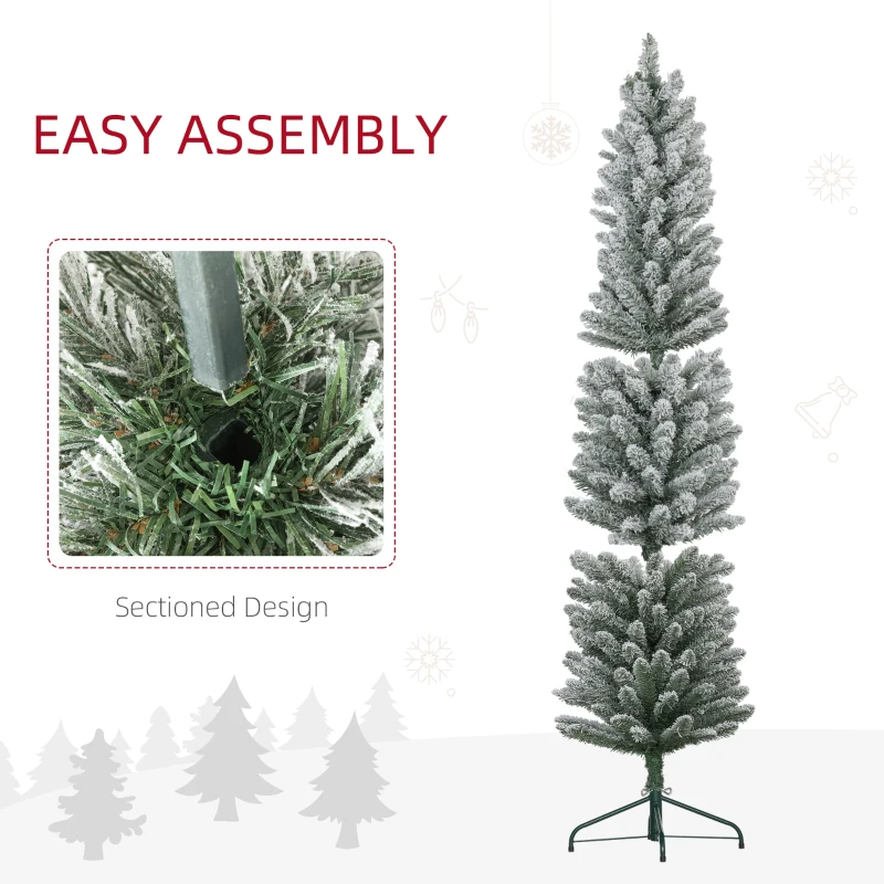 HOMCOM 6ft Artificial Snowy Pencil Christmas Tree - Green