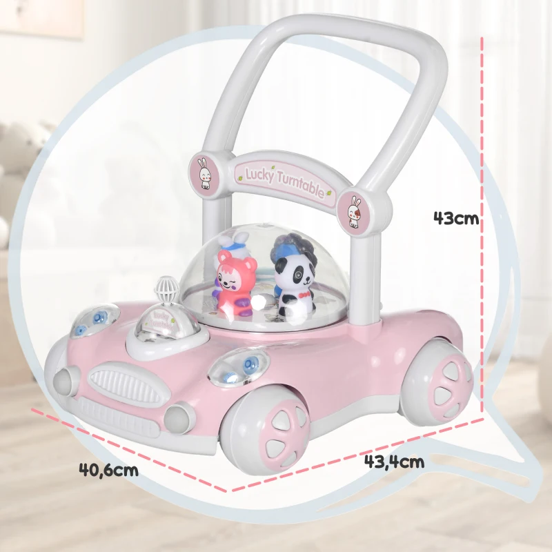 AIYAPLAY Andador para Bebés com Altura Ajustável Música Rodas Antiderrapantes Luzes Guiador Desmontável 43,4x40,6x43 cm Rosa