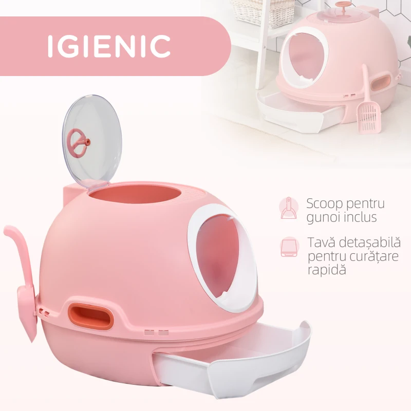 PawHut Litiera pentru Pisici cu Capac 47x55x44cm Roz