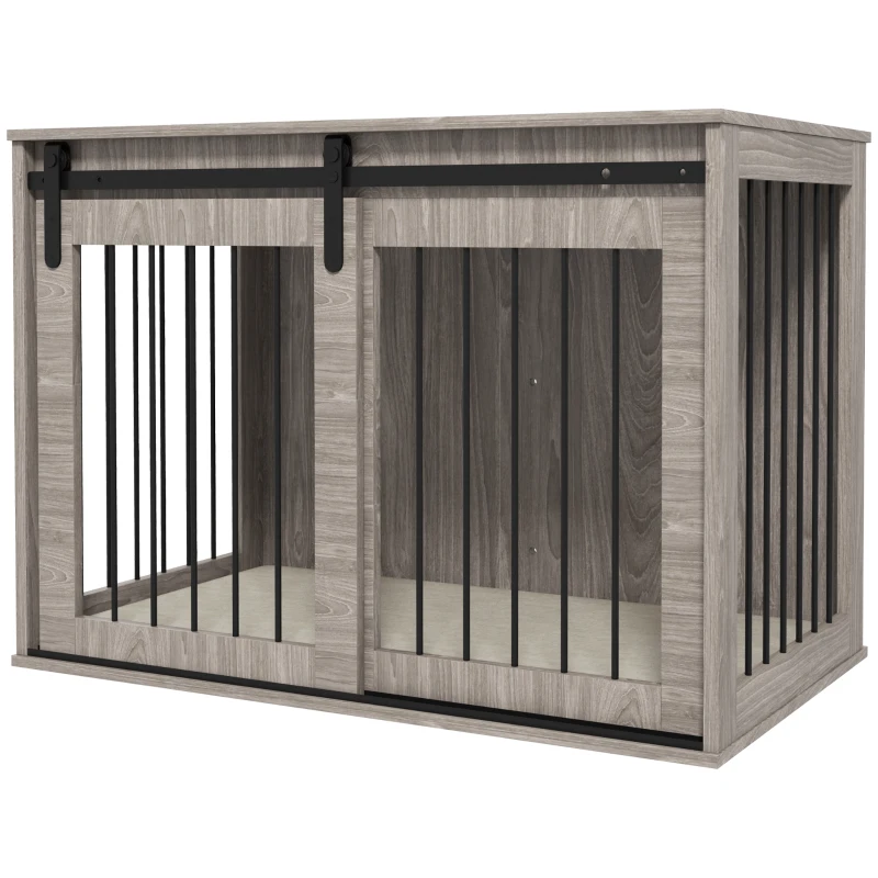 PawHut 98cm Dog Crate Furniture with Removable Cushion for Large Dogs - Brown