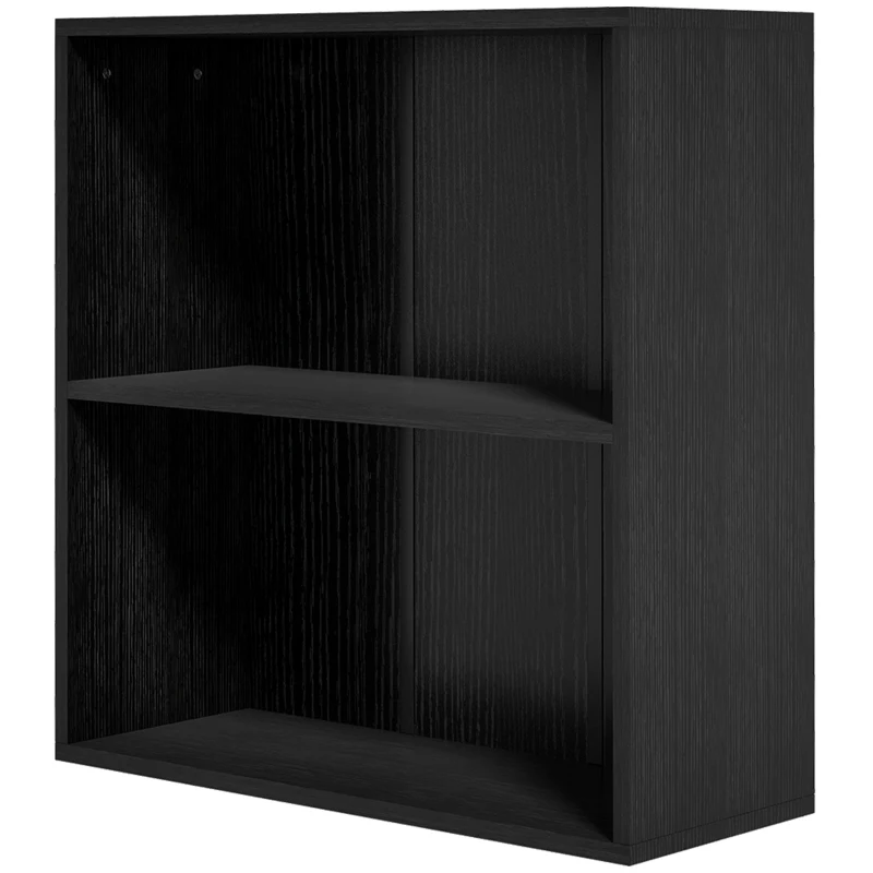 HOMCOM 2 Tier Bookshelf, Low Bookcase with Adjustable Shelf, 2 Compartments for Home Office, Living Room, Study, Black