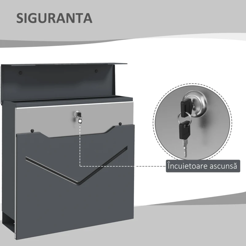 HOMCOM Cutie Postala de Perete cu 2 Chei, Gri Antracit