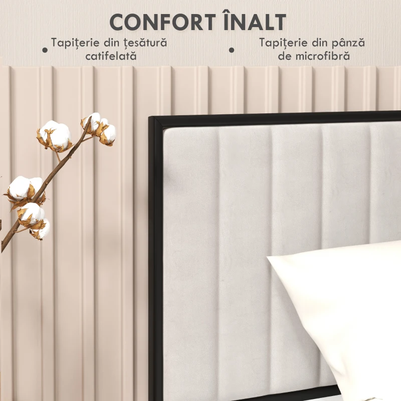 HOMCOM Tablie Tapitata cu Catifea Pentru Dormitor Crem