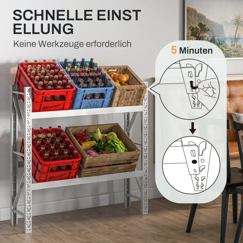 HOMCOM Regał na Skrzynki z Napojami na 6 Skrzynek, Regulowana Wysokość, Stalowy Rama, 110x30x110 cm, Biały