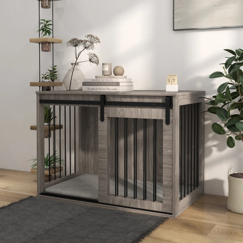 PawHut 98cm Dog Crate Furniture with Removable Cushion for Large Dogs - Brown