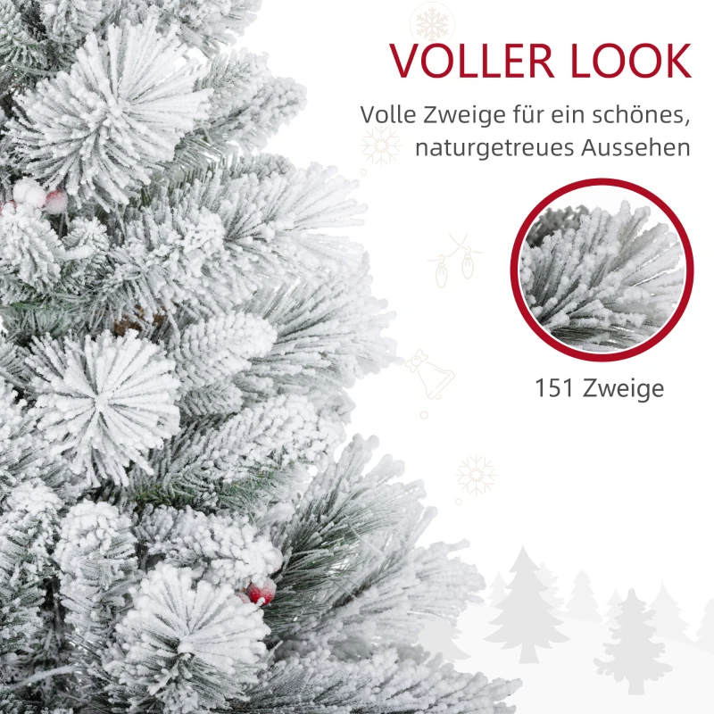HOMCOM LED-Verlichte Kerstboom, Set van 2, 90 cm, Dennenappels, Rode Bessen, Brandveilig, Groen/Wit