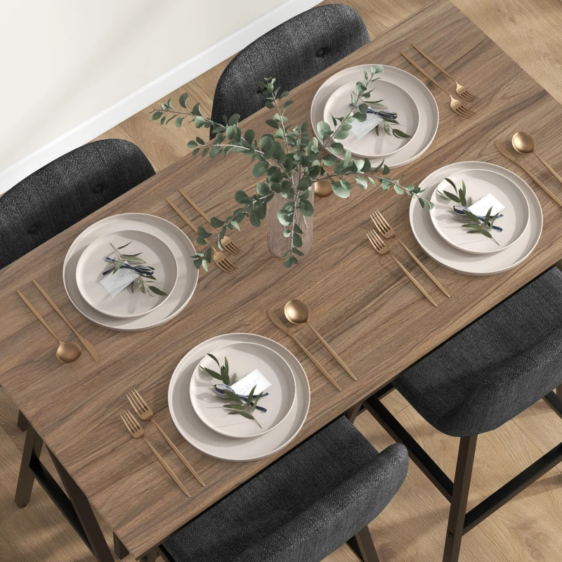 HOMCOM 5-delige Bargarnituur, Tafel en 4 Stoelen, Knoopafwerking, Dikke Bekleding, Linnenlook, Donkergrijs(m-8)