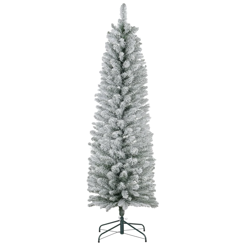 HOMCOM 5ft Artificial Snowy Pencil Christmas Tree - Green