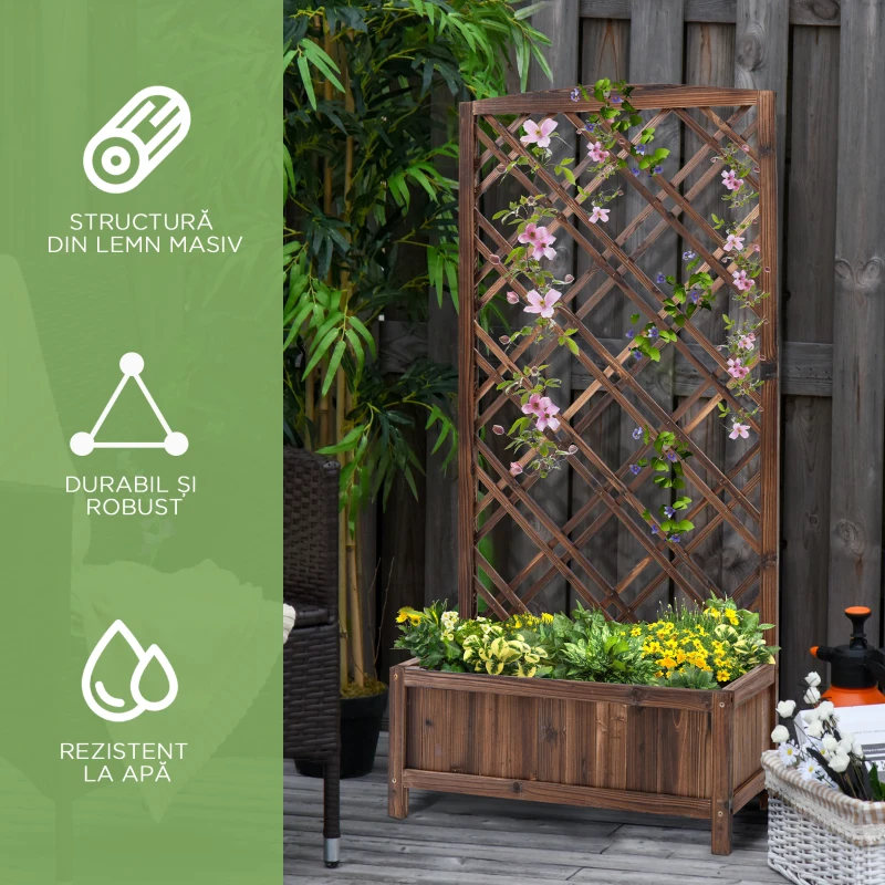 Outsunny Jardinieră pentru Exterior din Lemn, Jardinieră cu Spalier pentru Plante Agățătoare, 60x30x122.5 cm, Maro