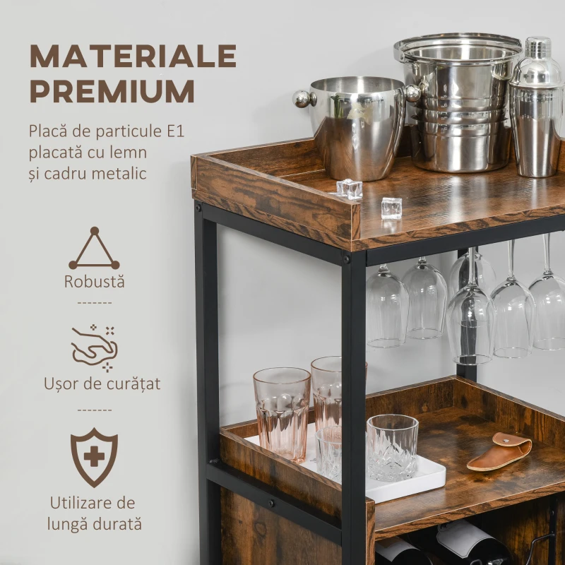 HOMCOM Dulap Suport Sticle Stil Industrial, Mini Crama Vinuri pen