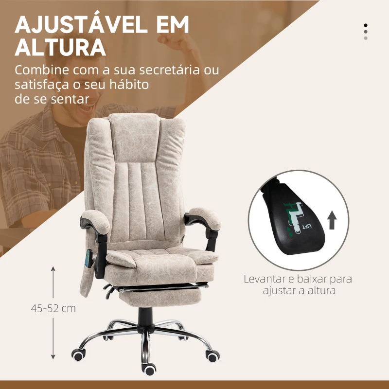 Vinsetto Cadeira de Massagem com 6 Pontos de Massagem Ajustáveis com Função de Aquecimento Apoio para os Pés Retrátil Creme