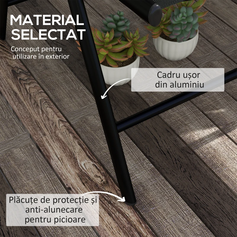 Outsunny Set de 2 scaune pliabile rabatabile pentru terasa, Negru