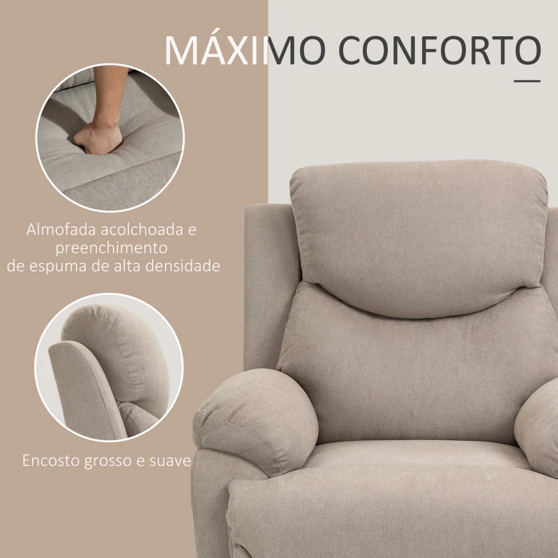 HOMCOM Poltrona Reclinável De Sala de Estar Poltrona Relax Reclinável Manual com Apoio para os Pés 93x88x102 cm Bege