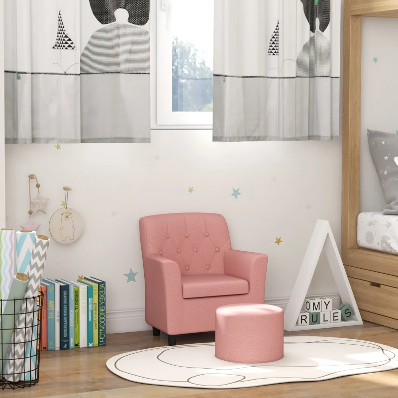 AIYAPLAY 2PCs Kids Sofa Set with Footrest, for Playroom, Bedroom, Pink