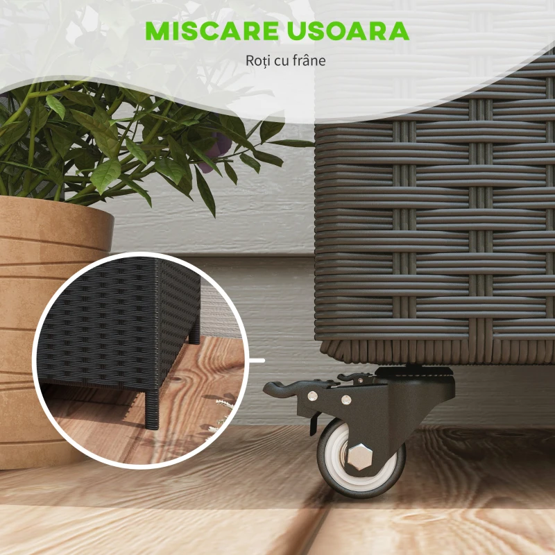 Outsunny Cutie de Depozitare pentru Exterior cu Roți, Bară Pneumatică de Ridicare și Mâner Lateral, 121x57x67 cm, Negru