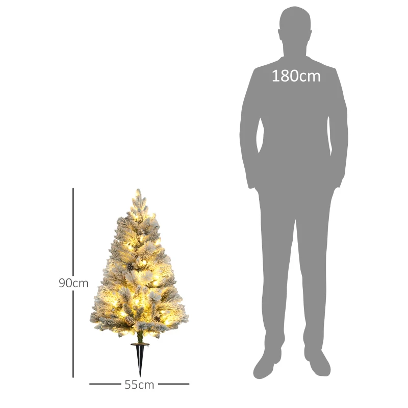 HOMCOM LED-Verlichte Kerstboom, Set van 2, 90 cm, Dennenappels, Rode Bessen, Brandveilig, Groen/Wit