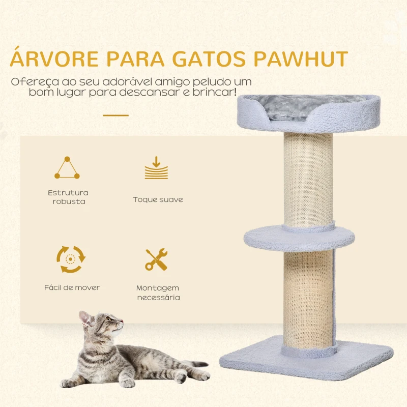 PawHut Arranhador para Gatos Altura 91 cm de 3 Níveis com Ninho Plataforma e Poste de Sisal 45x45x91 cm Azul Claro