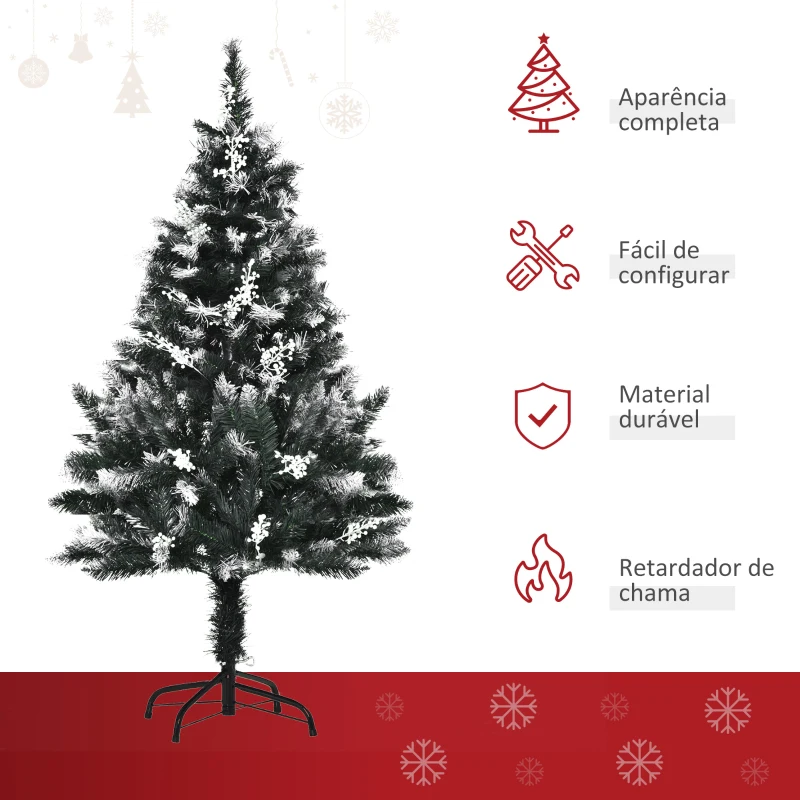 HOMCOM Árvore de Natal Automática 120 cm com 222 Ramos 28 Decorações Suporte em Aço Base Dobrável e Removível Verde