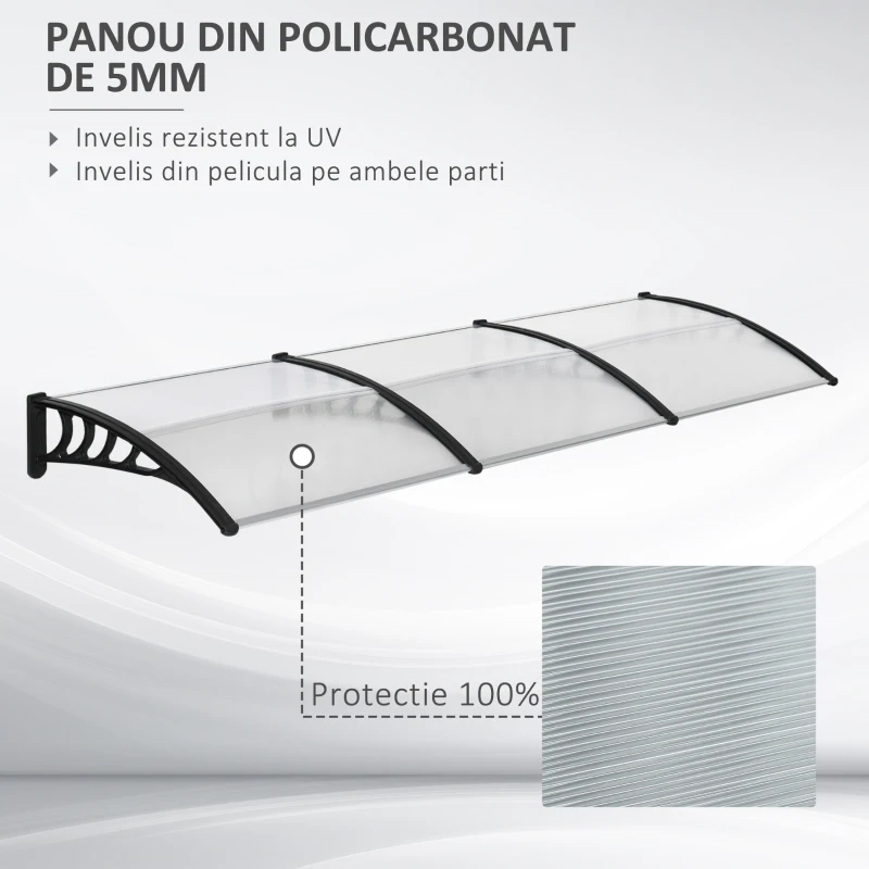 Outsunny Copertina Exterior – Policarbonat & Aluminiu pentru Usi & Ferestre