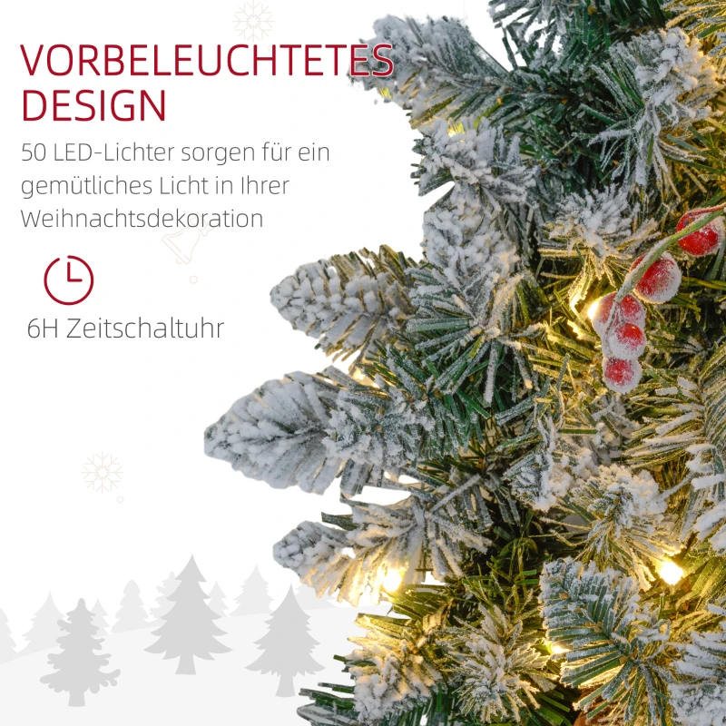 HOMCOM Kerstkrans met LED-Verlichting, Rode Bessen, Realistische Uitstraling, Ø60 x 10 cm, Groen