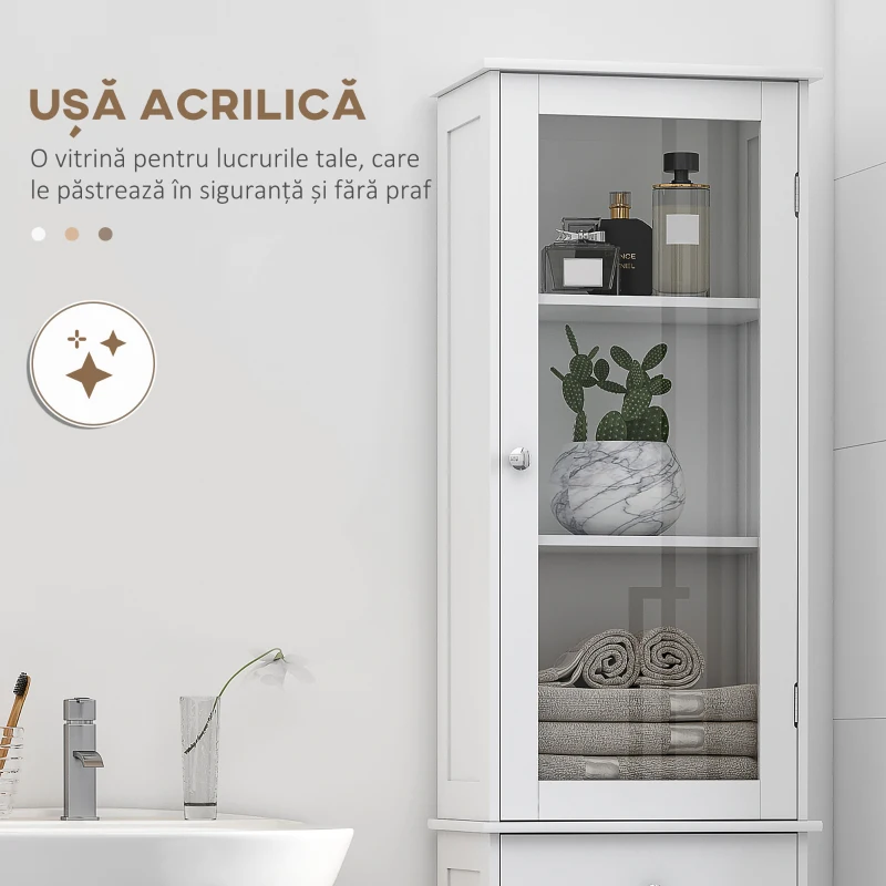 Kleankin Dulap Depozitare Alb – Usi & Rafturi, Baie / Bucatarie / Birou